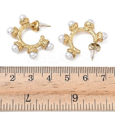 304 Stainless Steel ABS Imitation Pearl C-Shaped Stud Earrings EJEW-K268-58G-1