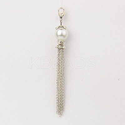 Glass Pearl Tassel Pendant Decorations HJEW-JM00146-01-1
