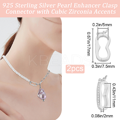 2Pcs 925 Sterling Silver Micro Pave Clear Cubic Zirconia Twister Clasps STER-BBC0007-49P-1