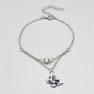 Iron and Alloy Enamel Butterfly Anklets for Women AJEW-WH0455-109P-02-1