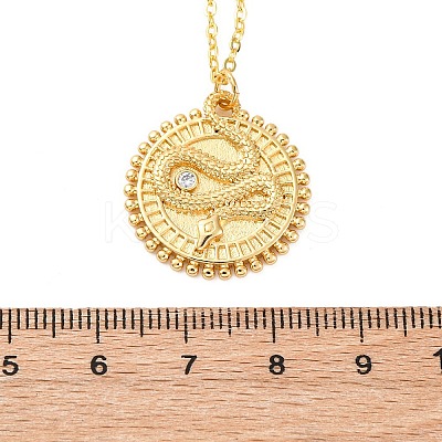 Brass Micro Pave Clear Cubic Zirconia Flat Round with Snake Pendant Necklaces LS-NJEW-S438-02A-G-1