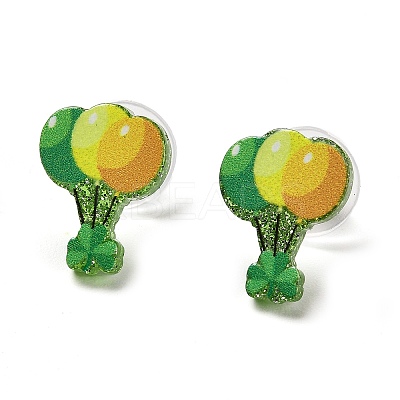 Saint Patrick's Day Theme Acrylic & 304 Stainless Steel Stud Earring for Women Men EJEW-H112-01B-1