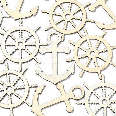 100pcs 2 Styles Nautical Theme Wood Big Pendants WOOD-CJ0001-72-1