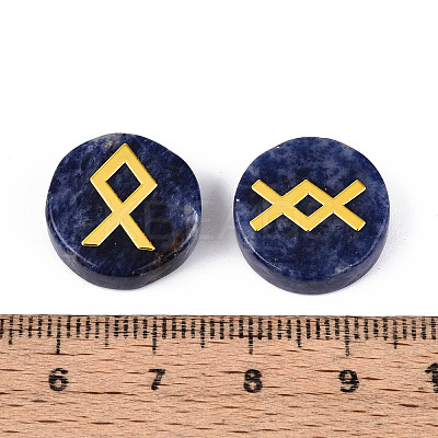 Brass Elder Futhark Alphabet Engraved Symbol Flat Round Natural Sodalite Rune Stones G-I373-01J-1