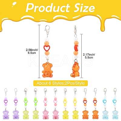 12Pcs 6 Style Acrylic & Alloy Enamel Bear Pendant Decorations HJEW-YW00172-1