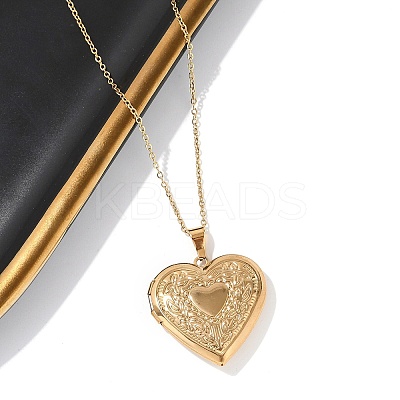 304 Stainless Steel Heart Locket Pendant Cable Chain Necklaces for Women NJEW-M050-04F-G-1