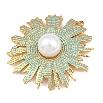 304 Stainless Steel with Sky Blue Enamel & ABS Plastic Imitation Pearl Pendants SA-CBA4809-05G-1