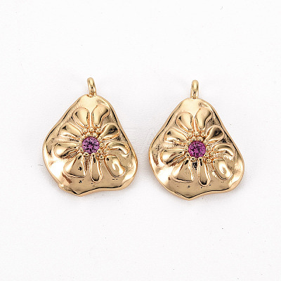 Brass Micro Pave Medium Violet Red Cubic Zirconia Pendants KK-S356-468-NF-1