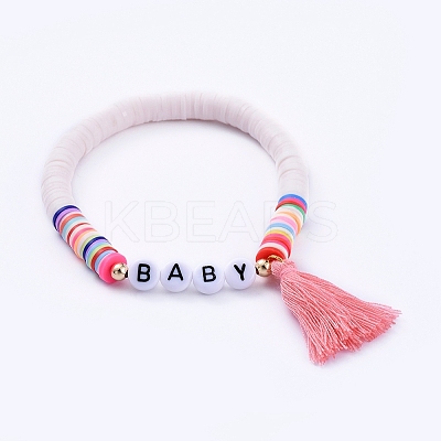 Handmade Polymer Clay Heishi Beads Stretch Bracelets BJEW-JB05086-01-1