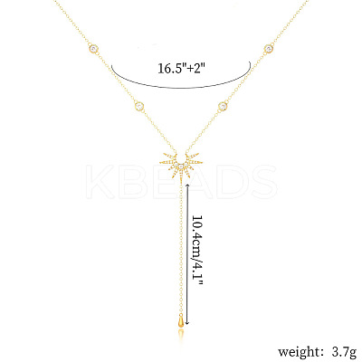 Brass Pave Clear Cubic Zirconia Sun Teardrop Tassel Y Necklaces for Women FS-WG5D0D0-01-1
