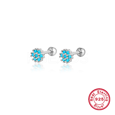 Anti-Tarnish Rhodium Plated Platinum 925 Sterling Silver Flower Stud Earrings TL5591-4-1