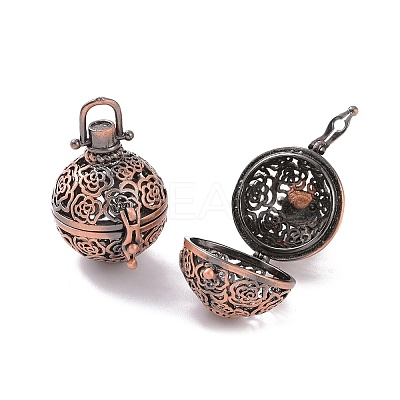 Hollow Brass Round with Rose Cage Pendants KK-F0305-R-NR-1