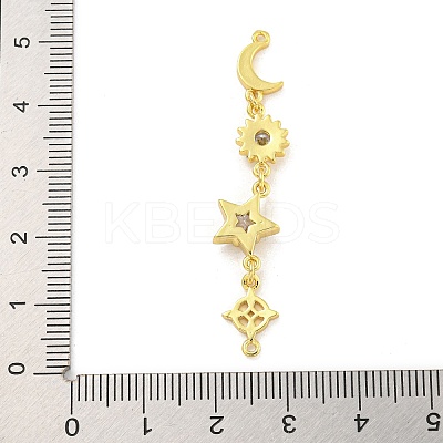 Rack Plating Brass Clear Cubic Zirconia Sun Moon Star Connector Charms KK-G513-40G-1