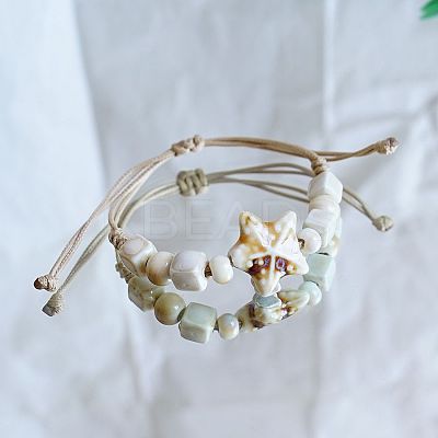 Starfish Ceramic Beads Braided Bead Bracelets FS-WGF5392-01-1