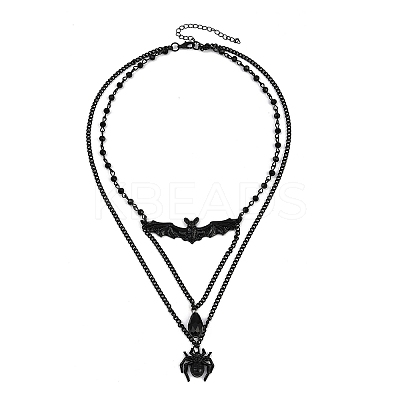 Iron & Teardrop Resin Halloween Bat Spider Pendant Double Layered Necklaces for Women LS-NJEW-A055-01B-EB-1
