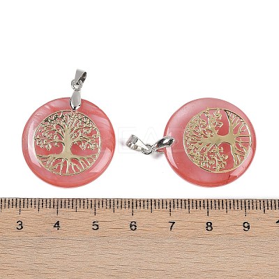 Cherry Quartz Glass Flat Round Pendants G-Q188-01P-05-1