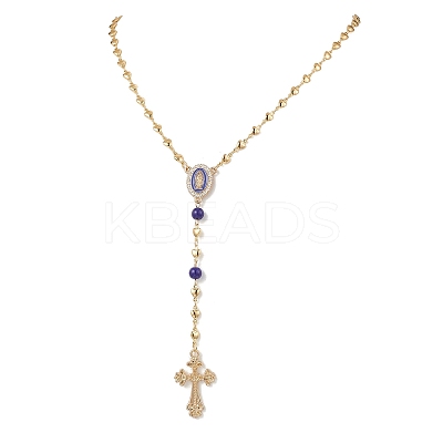 Brass Heart Link Rosary Bead Necklaces NJEW-JN05627-1