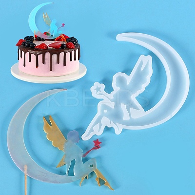 Fairy & Moon Shape Food Grade Silhouette Silicone Lollipop Molds DIY-D069-05-1
