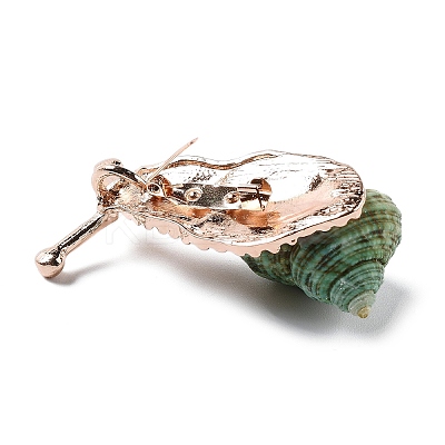 Snail Green Natural Conch Shell Fossil Brooch Pin JEWB-A020-02G-02-1