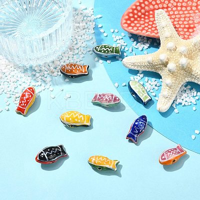 10Pcs 10 Colors Handmade Printed Porcelain Beads PORC-CJ0001-22-1