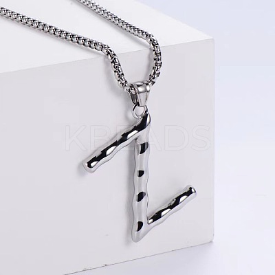 3Pcs 304 Stainless Steel Textured Letter Pendant Box Chain Necklaces LW4134-52-1