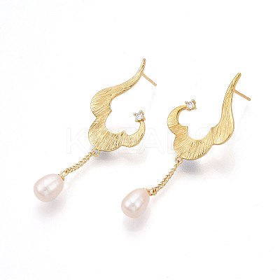 Brass Micro Pave Clear Cubic Zirconia Stud Earrings EJEW-N056-01G-1