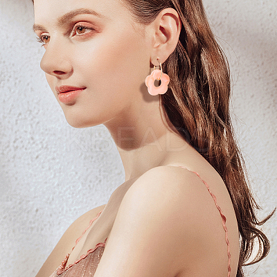 6 Pairs 6 Colors Cute Acrylic Flower Dangle Hoop Earrings EJEW-AN0003-47-1