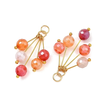 Natural Banded Agate(Dyed & Heated) Faceted Round Pendants PALLOY-JF05879-1