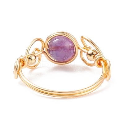 Natural Amethyst Braided Finger Ring RJEW-TA00042-02-1