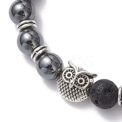 Non-Magnetic Synthetic Hematite & Natural Lava Rock Beads Braided Bead Bracelets BJEW-JB12611-02-1