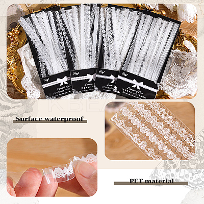 4Bag 4 Styles PET Plastic Lace Decorative Stickers AJEW-SP0002-77-1