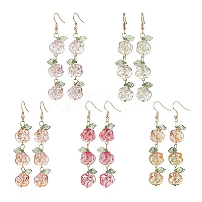 5Pairs 5 Colors Glass Dangle Earrings EJEW-JE05805-1
