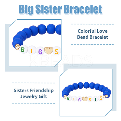 6Pcs 6 Color Word BIG SIS Acrylic & Polymer Clay & CCB Heart Beaded Stretch Bracelets Set BJEW-FI0001-53-1