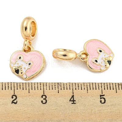 Rack Plating Alloy Enamel Heart with Dog European Dangle Charms FIND-B034-50G-1