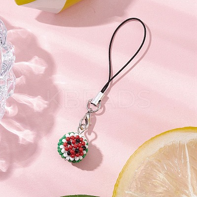 Watermelon Glass Seed Bead Beaded Charm Mobile Straps HJEW-MZ00183-1