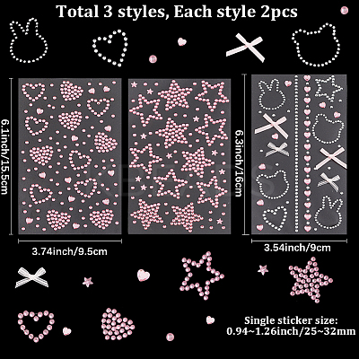 6 Sheets 3 Styles Acrylic Rhinestone Face Body Stickers AJEW-SP0002-68B-1