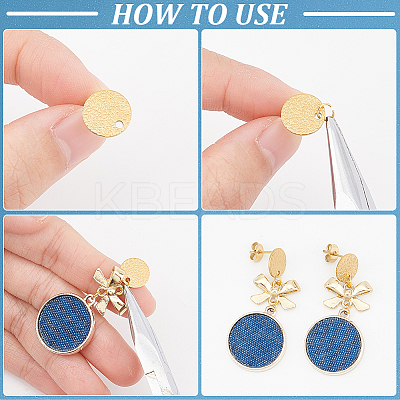 60Pcs Textured Flat Round Ion Plating(IP) 304 Stainless Steel Ear Stud Findings STAS-SP0001-45-1