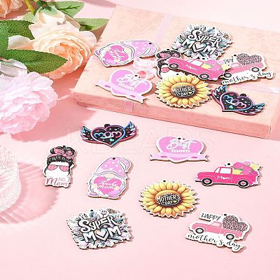 16Pcs 8 Styles Momther's Day Wooden Pendants WOOD-FS0001-38-1
