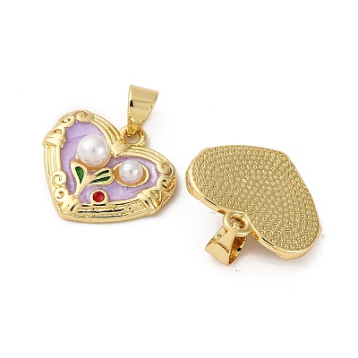 Flower Brass Enamel Pendants KK-D390-17G-04-1