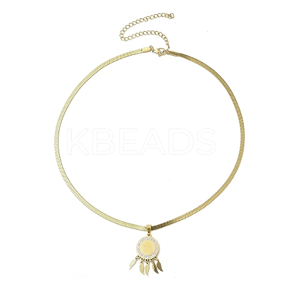 201 Stainless Steel Clear Cubic Zirconia Flat Round Virgin with Feather Pendant Necklaces NJEW-H055-02G-1
