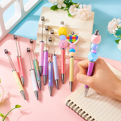 8Pcs 8 Colors UV Plated Plastic Ball-Point Pen AJEW-TA0001-84-1