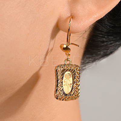 Vintage Geometric Rose Flower Brass Hoop Earrings for Elegant Party Gatherings VO8265-1