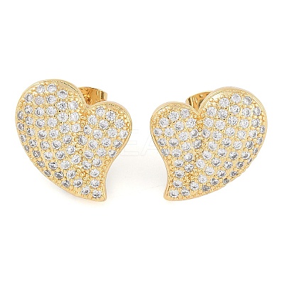 Brass Pave Clear Cubic Zirconia Studs Earring for Women EJEW-S225-06G-03-1