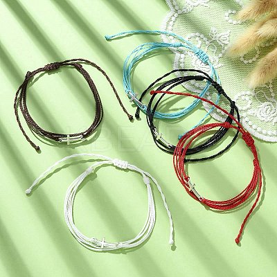5Pcs 5 Colors Waxed Polyester Cords Multi-strand Bracelets Set BJEW-JB09632-S-1
