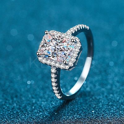 Rhodium Plated 925 Sterling Silver Micro Pave 8.2x4.9mm Moissanite Finger Rings for Women WG8E258-69-1
