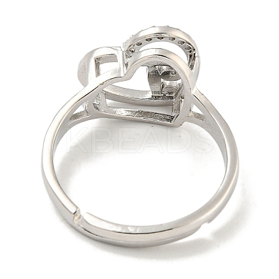 Heart with Letter Rack Plating Brass Micro Pave Cubic Zirconia Adjustable Rings for Women RJEW-I105-06P-J-1
