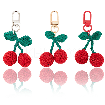 6Pcs 3 Colors Cherry Wool Knitting Pendant Decorations HJEW-CP0001-20-1