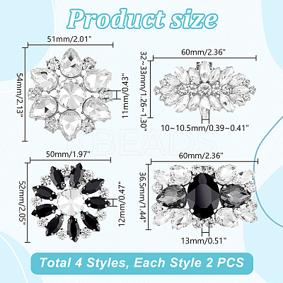 8Pcs 4 Styles Brass Rhinestone Shoe Decorations AJEW-GA0006-98-1