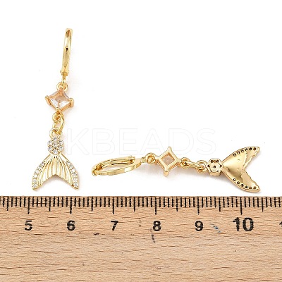 Fishtail Brass Micro Pave Cubic Zirconia Hoop Earrings EJEW-B154-05G-1