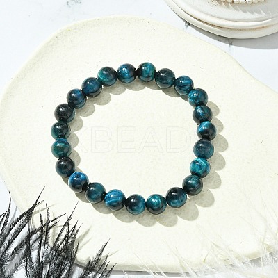 Dyed Natural Tiger Eye Round Beaded Stretch Bracelets for Women BJEW-TA00437-1